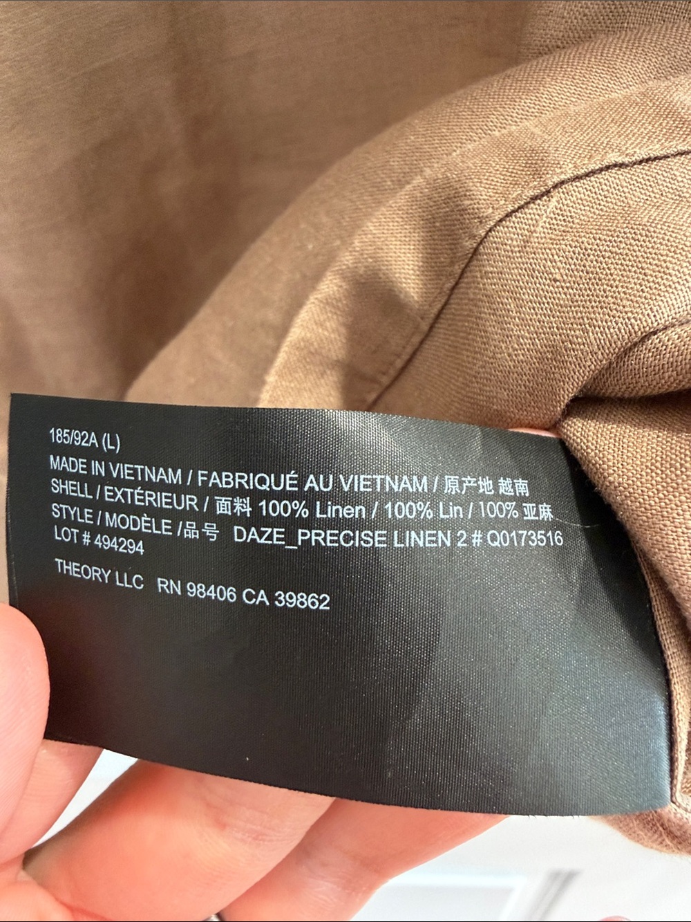 NWT! Theory (Daze Precise Linen 2) Men's Short-Sleeve 100% Linen Shirt in Fossil - Picture 6 of 7